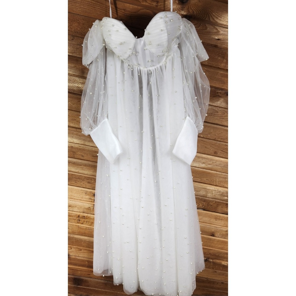 Dress Womens S White Beaded Tulle Ball Gown Maxi Corset Bridal Wedding Fairy